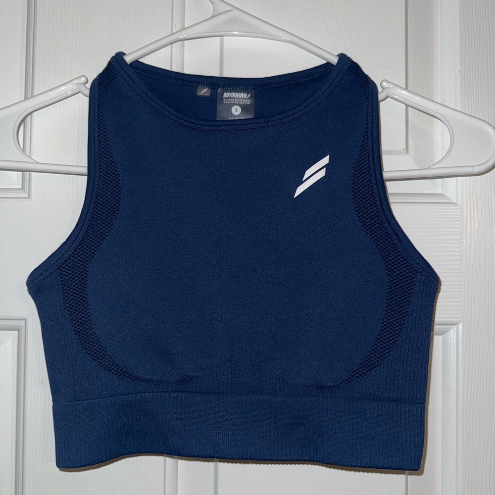 DOYOUEVEN Impact Solid High-Neck Crop Navy Performance Tank- Size S